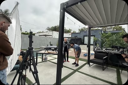 Backyard product shoot under a pergola